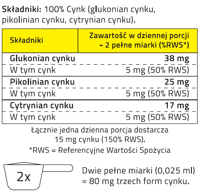 Cynk TRIO, 3 formy organicznego cynku - proszek 15g (185 porcji)