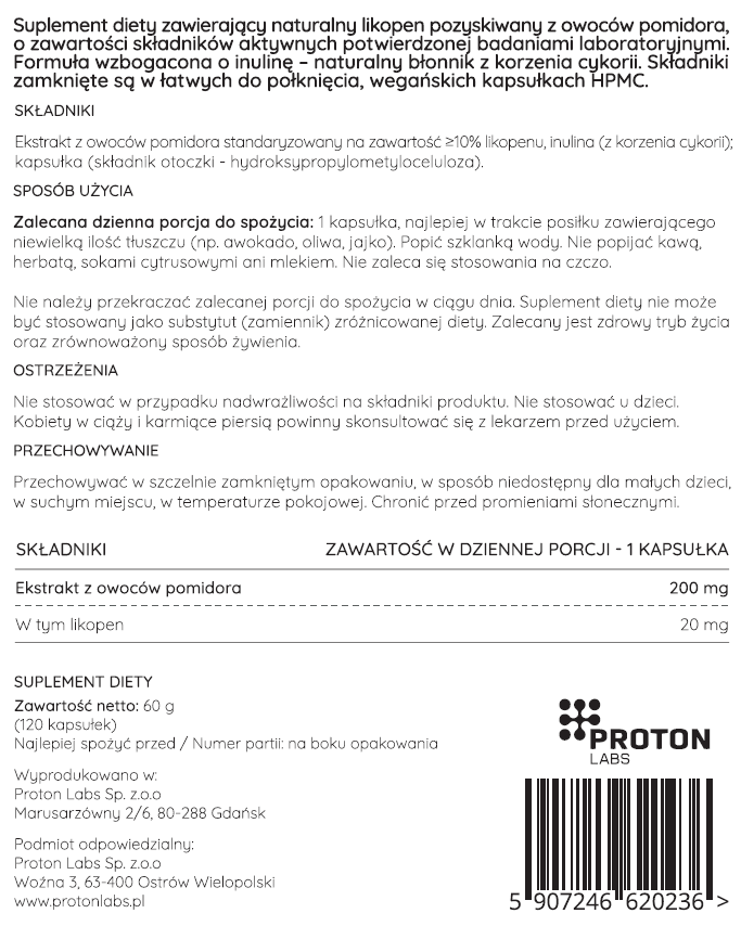 Likopen MAX 20 mg 100% naturalny z pomidora - 120 kapsułek