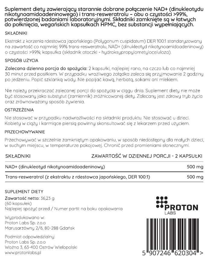 Resveratrol + NAD⁺ 500 mg - 60 kapsułek