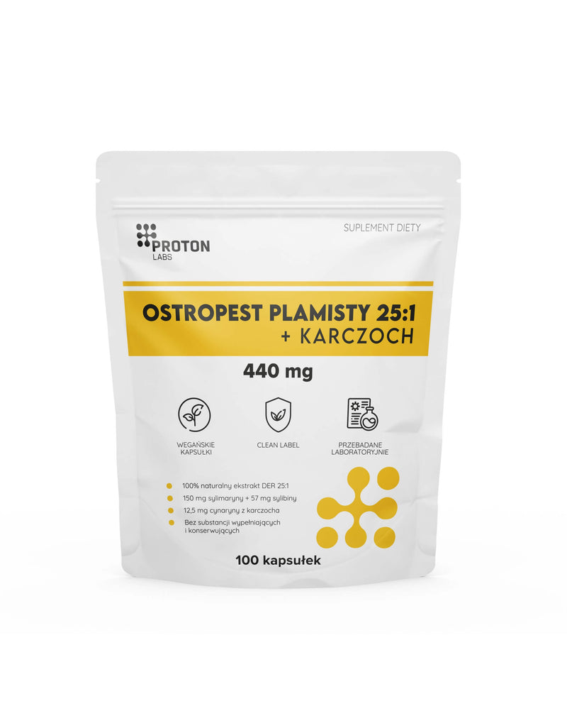 Ostropest plamisty 25:1 + karczoch 440 mg (sylimaryna 80%) 100 kapsułek